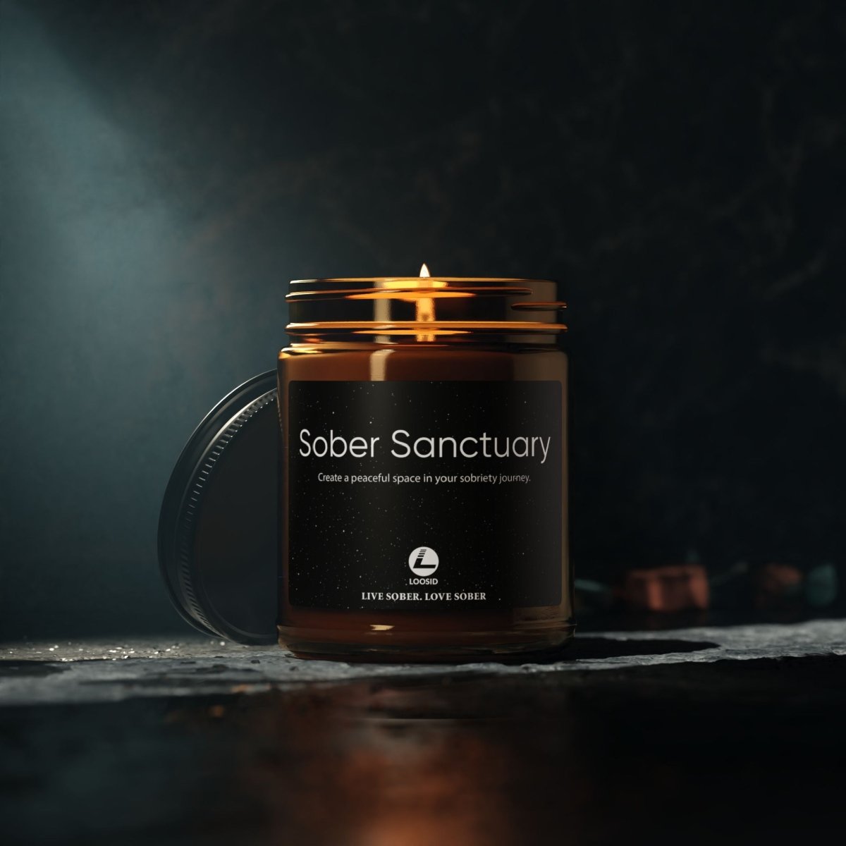 Loosid Sober Sanctuary Scented Soy Sobriety Candle featuring the design
