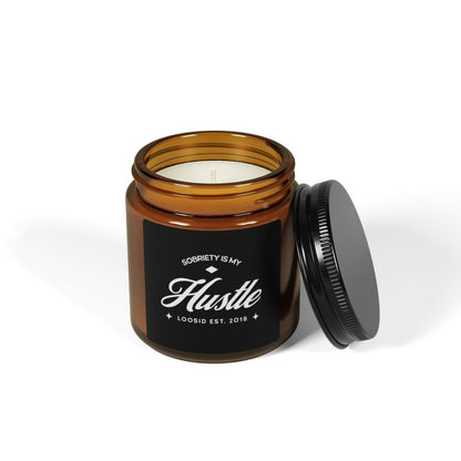 Sobriety is My Hustle Scented Sobriety Sobriety Candle flat lay styled image (view 3)