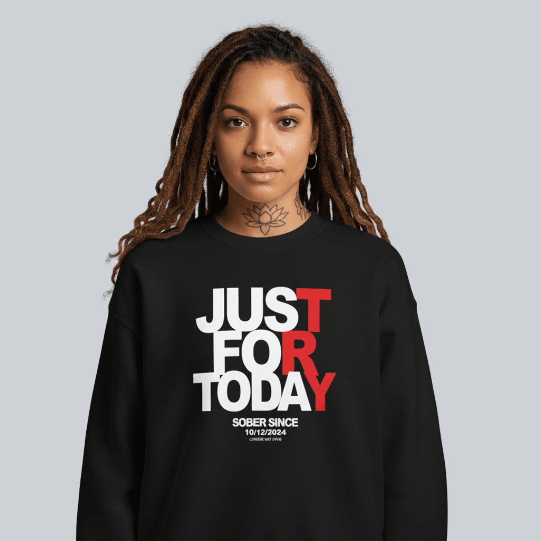 Just Try For Today Sobriety Recovery Hoodie lifestyle view (view 5)