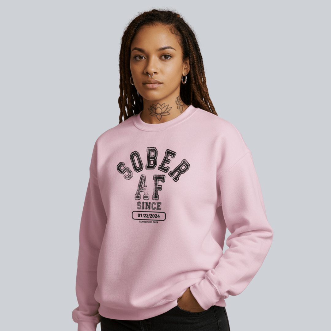 Sober AF Since Recovery Hoodie fit detail (view 29)