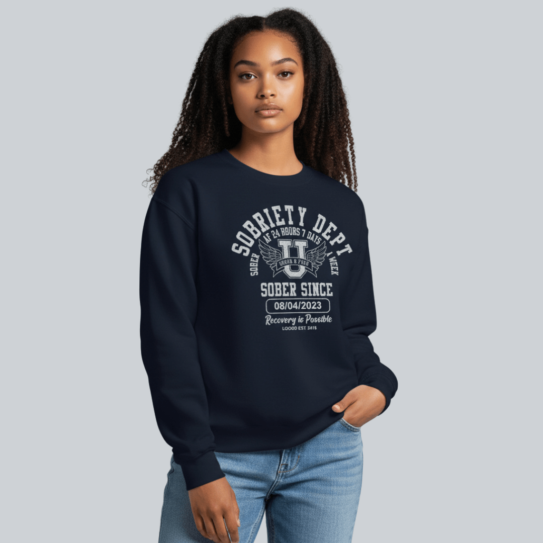 Sobriety Dept Recovery Hoodie fit detail (view 9)