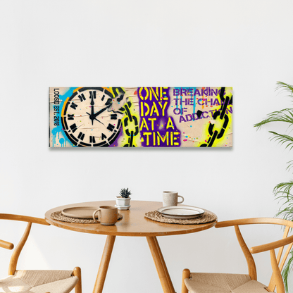 One Day at a Time Clock Printed Composite Sobriety Art flat lay styled image (view 3)