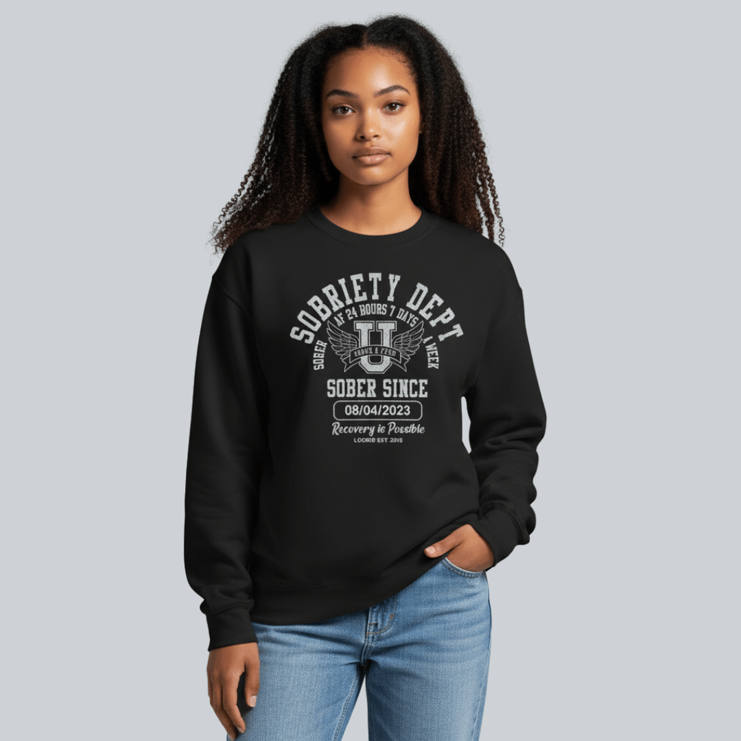 Sobriety Dept Recovery Hoodie lifestyle view (view 5)