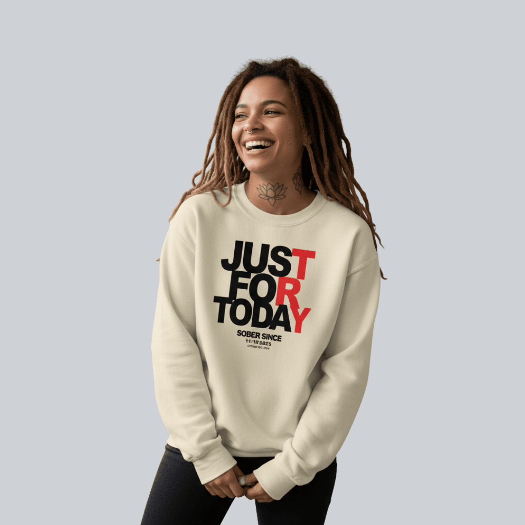 Just Try For Today Sobriety Recovery Hoodie packaging detail (view 18)