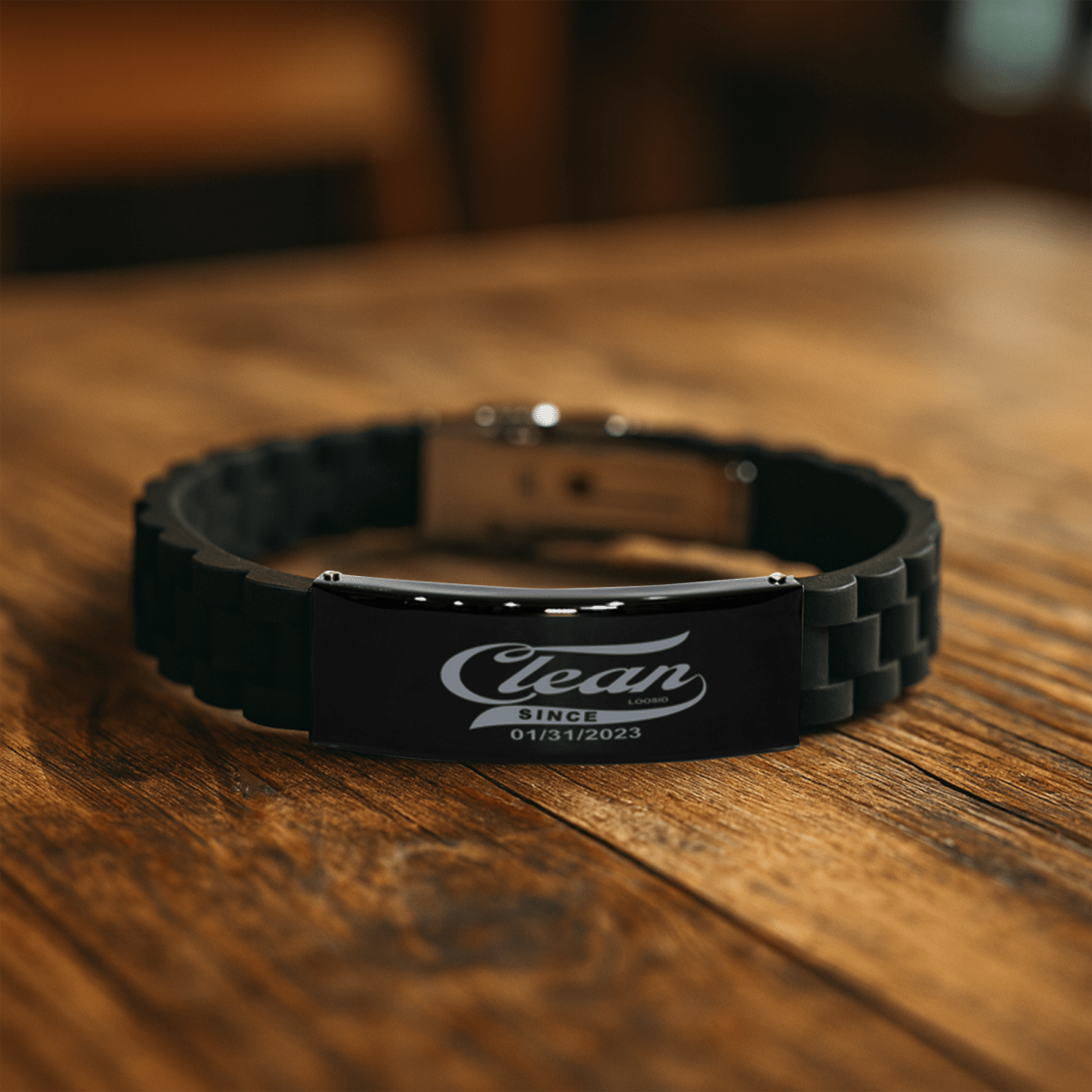 Clean Since Date Bracelet Custom Metal Engraved Sober Jewelry graphic detail (view 4)
