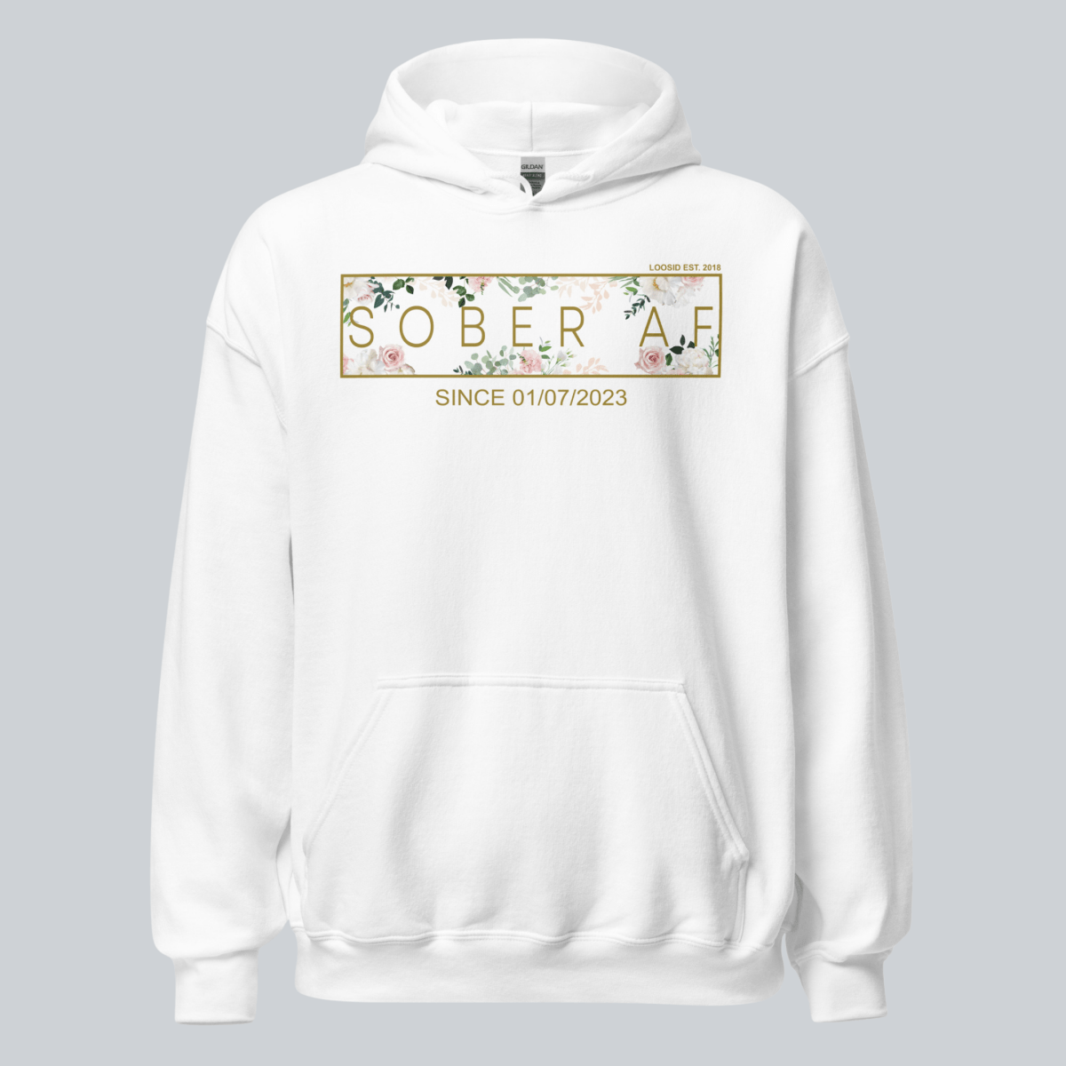 Sober AF Flower Recovery Hoodie close-up view (view 32)