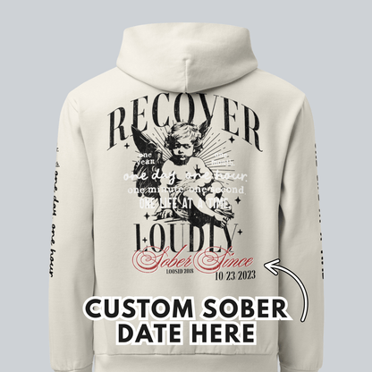 Recover Loudly Cream Recovery Hoodie Limited Edition Recovery Hoodie graphic detail (view 4)