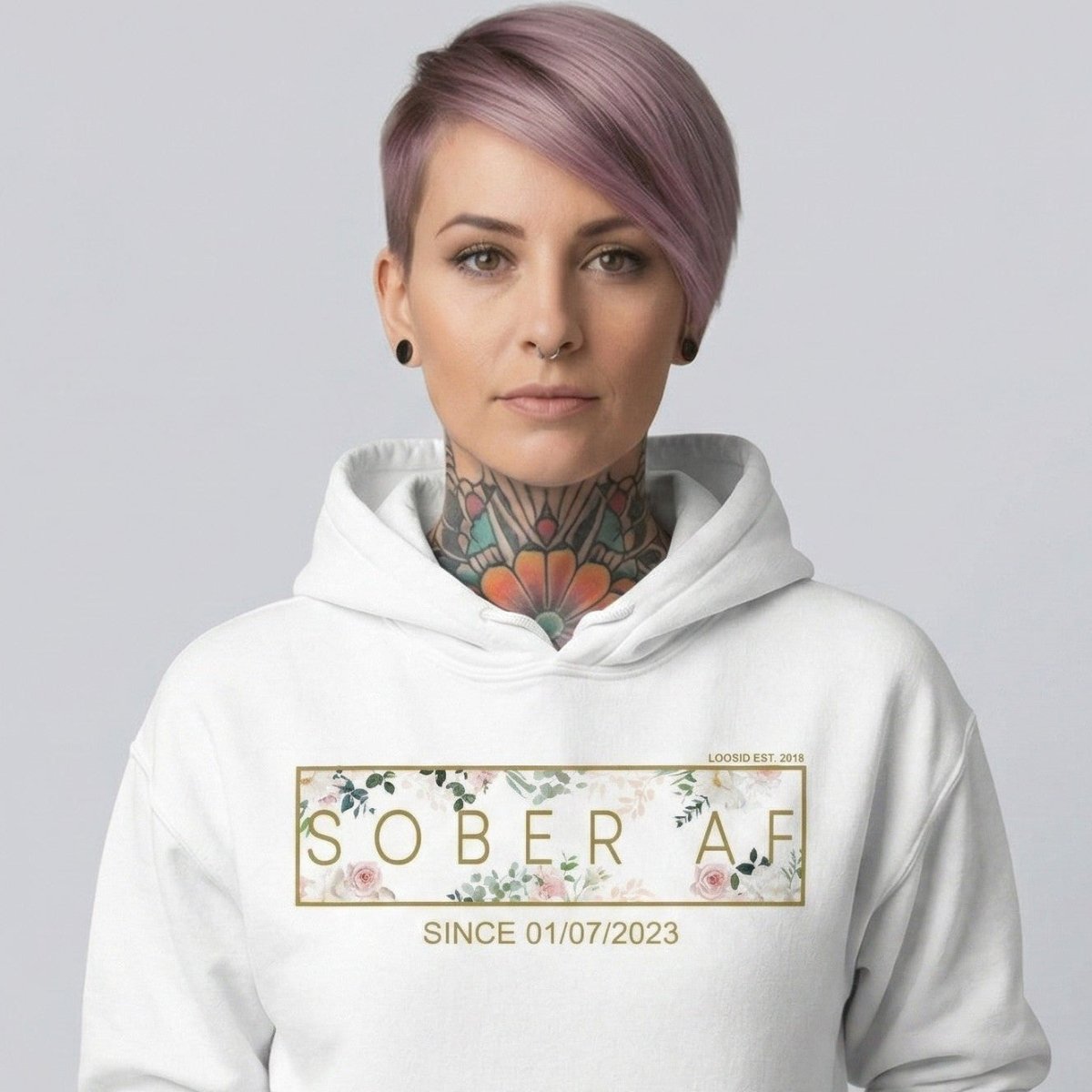 Sober AF Flower Recovery Hoodie lifestyle view (view 35)