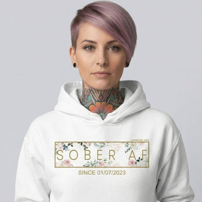 Sober AF Flower Recovery Hoodie lifestyle view (view 35)