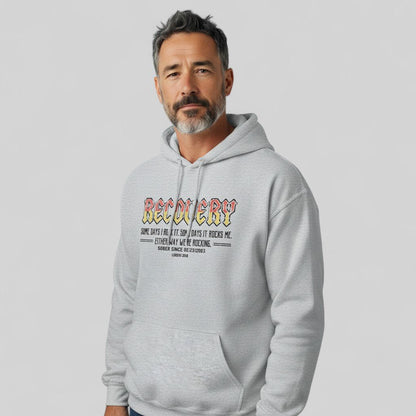 Recovery Rocks Recovery Hoodie flat lay styled image (view 23)