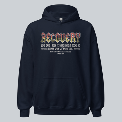 Recovery Rocks Recovery Hoodie flat lay styled image (view 3)