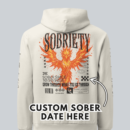 Cream Phoenix Reborn Recovery Hoodie ULTRA Premium Garment Dyed Recovery Hoodie flat lay styled image (view 3)