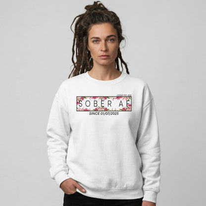 Sober AF Sweatshirt w Custom Sobriety Date Recovery Hoodie lifestyle view (view 25)
