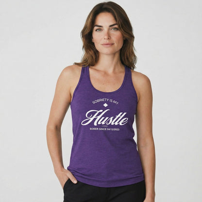 Hustle Women's w Personalize Sober Date Sober Tank Top graphic detail (view 4)