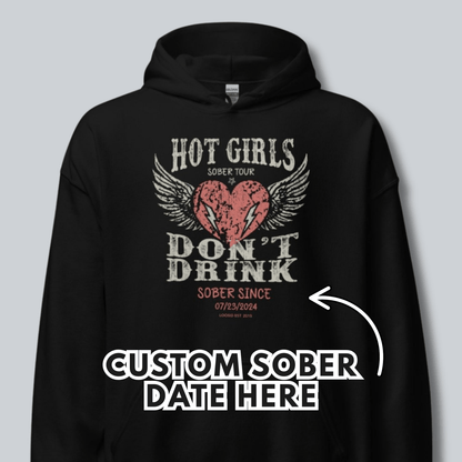 Hot Girls Don't Drink Custom Sobriety Date Recovery Hoodie packaging detail (view 8)
