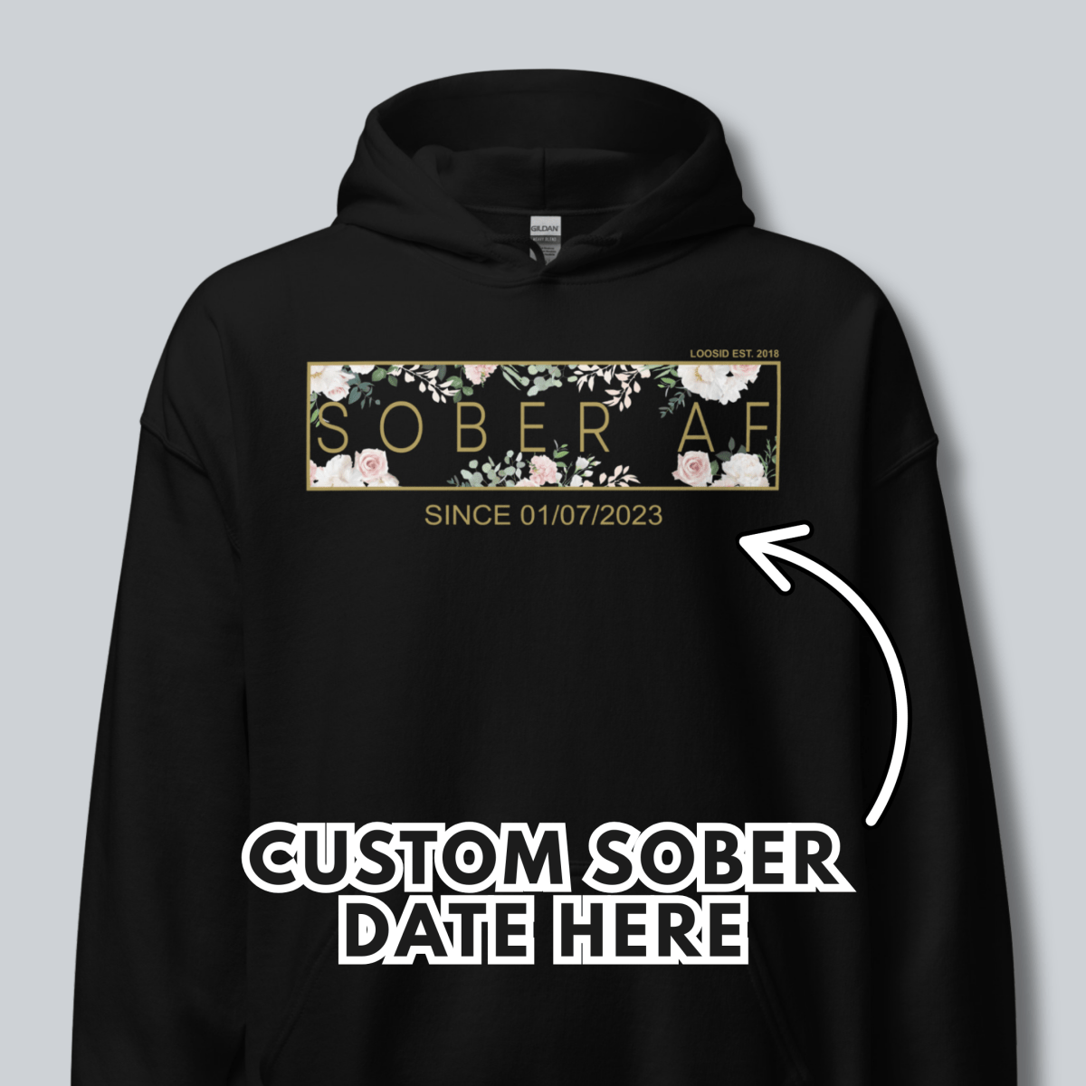 Sober AF Flower Recovery Hoodie packaging detail (view 8)