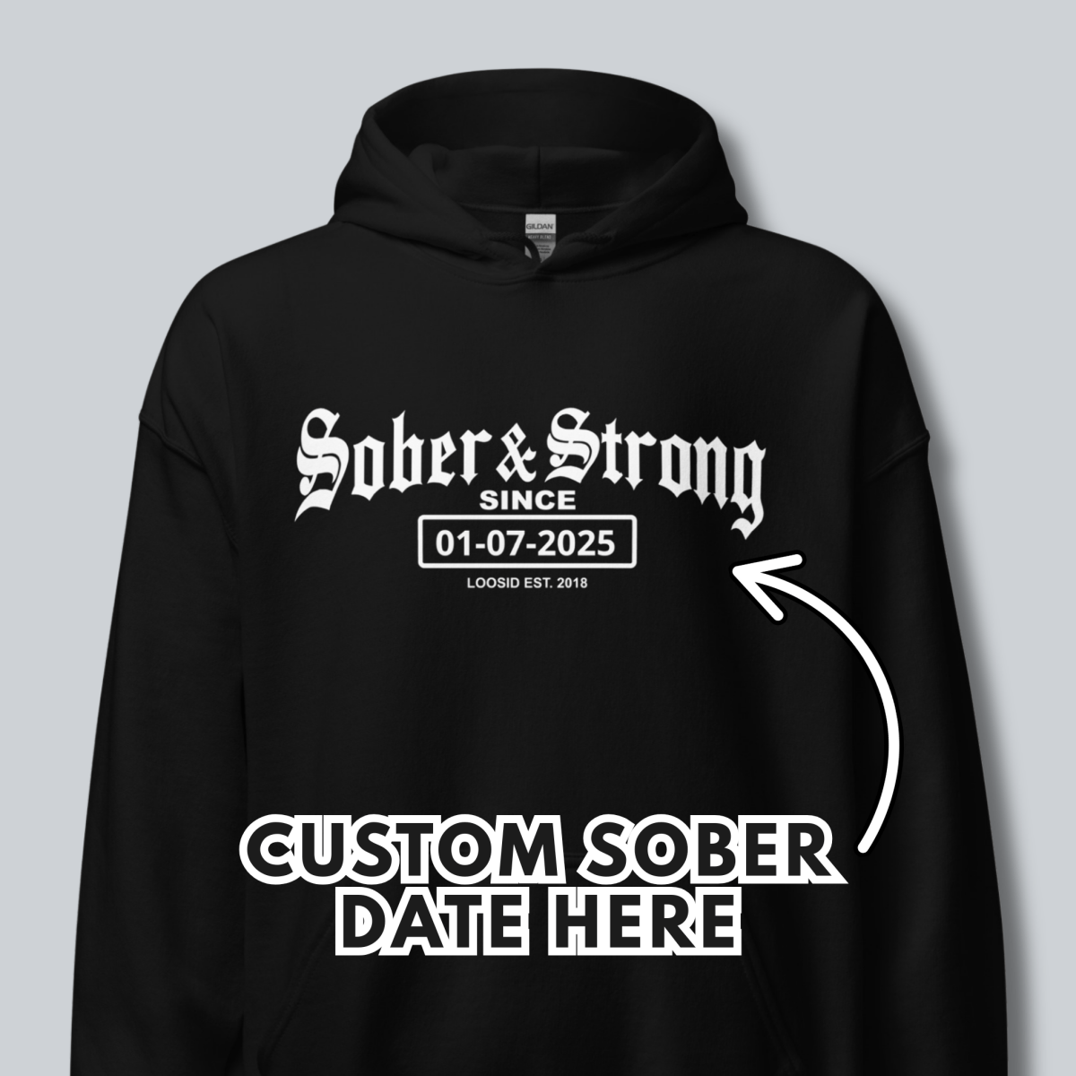 Old School Sober & Strong Recovery Hoodie graphic detail (view 4)