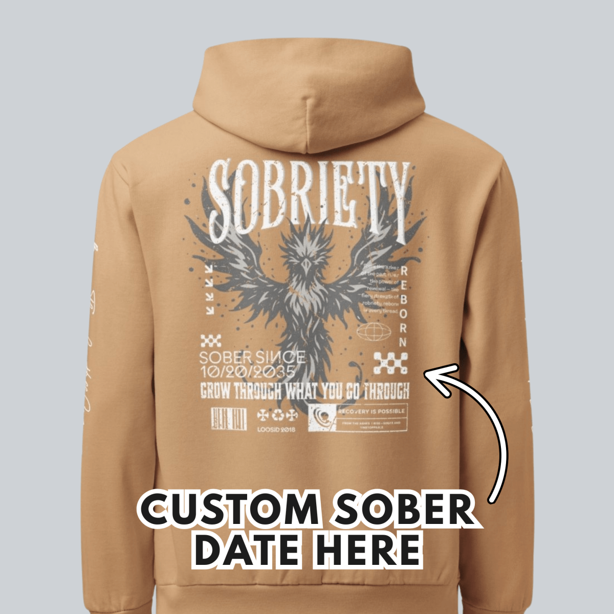 Phoenix Reborn Recovery Hoodie Limited Edition Recovery Hoodie flat lay styled image (view 3)