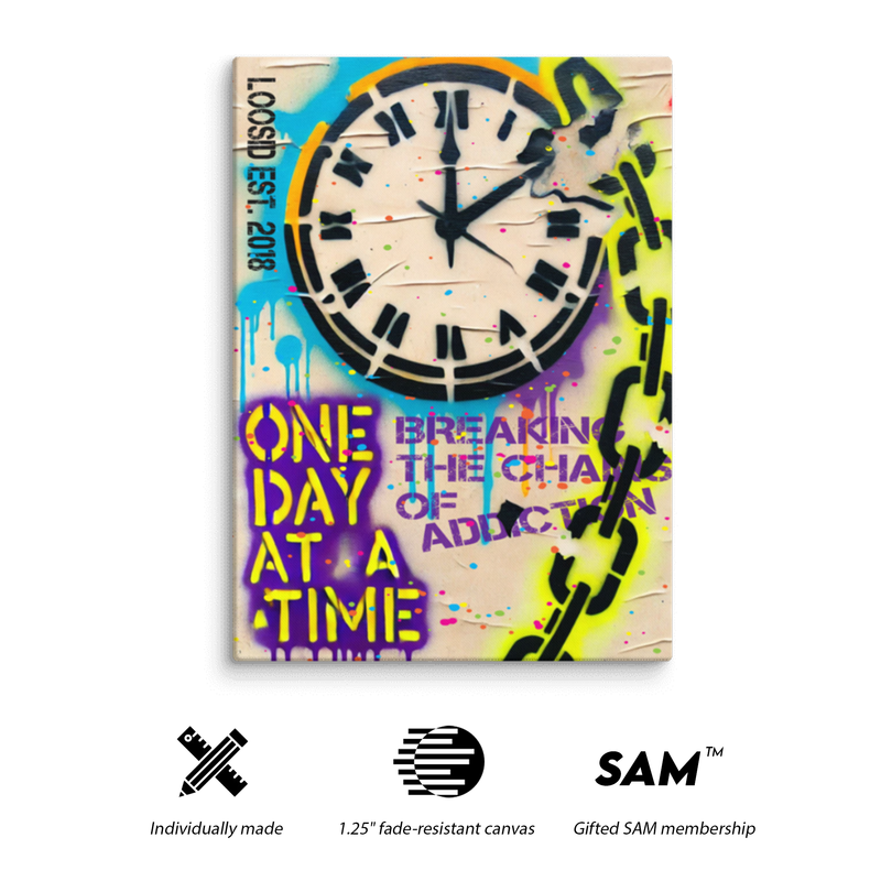 Inspirational sobriety art with bold urban design elements