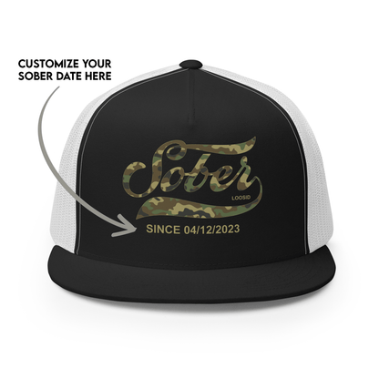 Sober Since Camo w Personalized Date Sober Hat graphic detail (view 4)