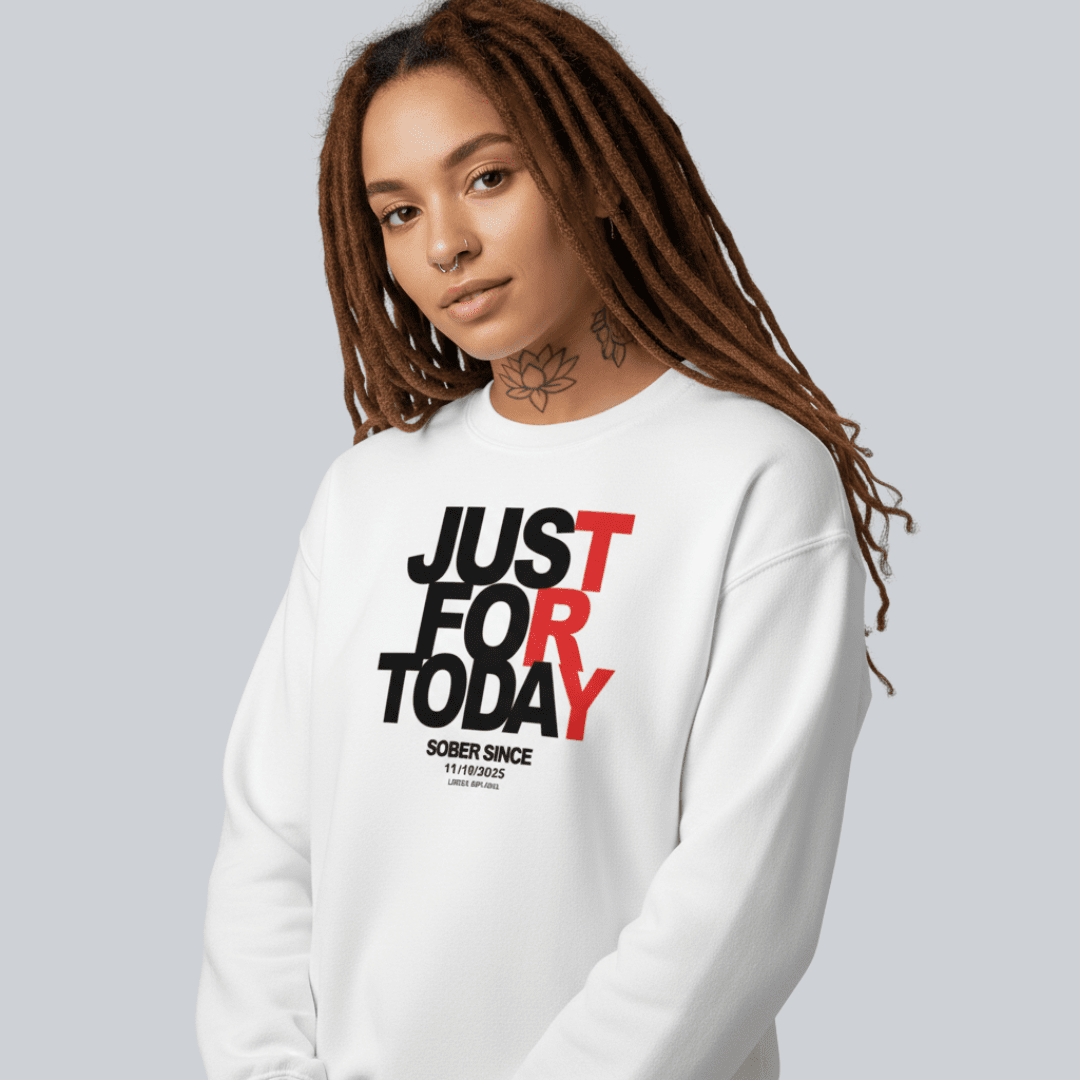 Just Try For Today Sobriety Recovery Hoodie close-up view (view 32)