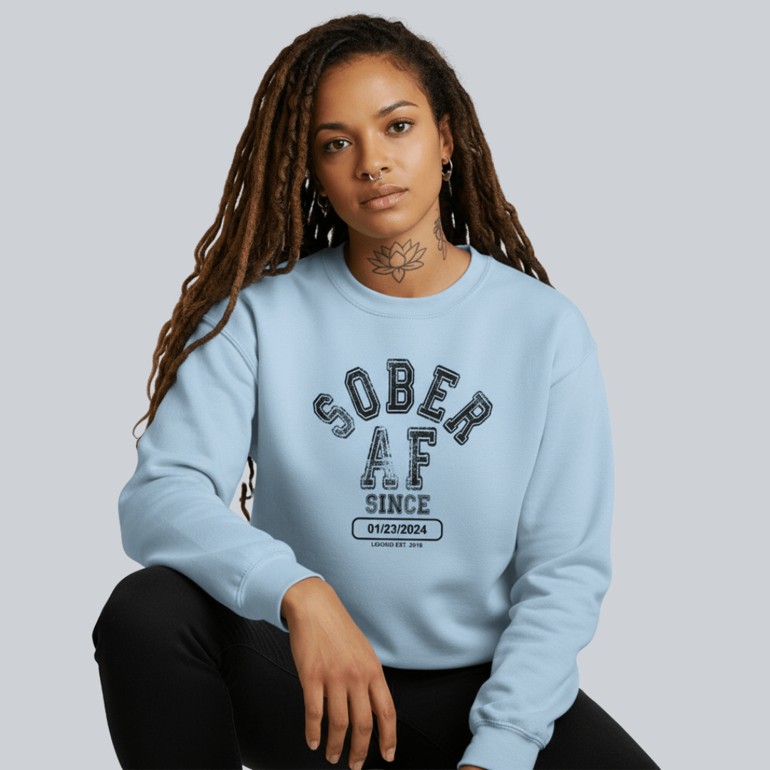 Sober AF Since Recovery Hoodie flat lay styled image (view 23)