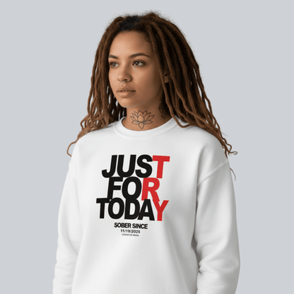 Just Try For Today Sobriety Recovery Hoodie flat lay styled image (view 33)