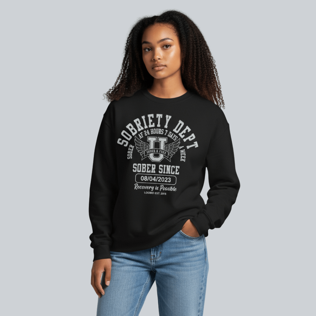 Sobriety Dept Recovery Hoodie side view (view 6)
