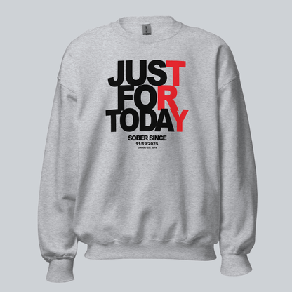 Just Try For Today Sobriety Recovery Hoodie flat lay styled image (view 13)