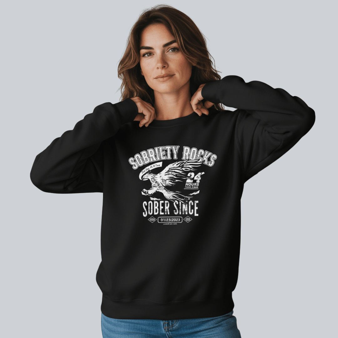 Sober Since Recovery Hoodie flat lay styled image (view 3)