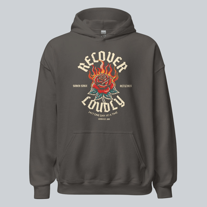 Recover Loudly Women's Custom Sobriety Date Recovery Hoodie close-up view (view 12)