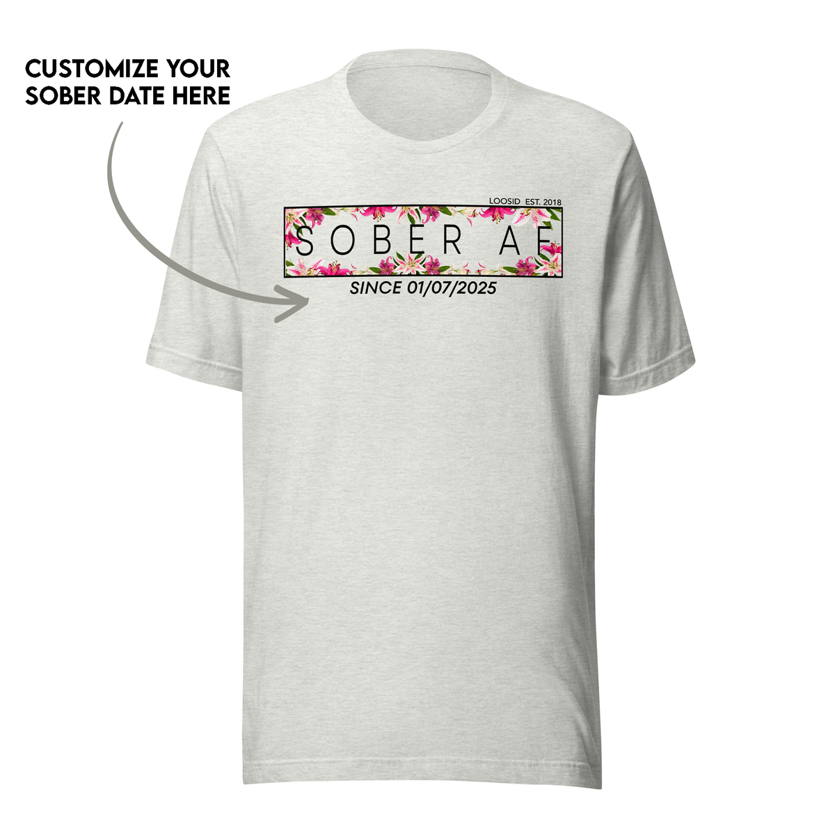 Minimalist sobriety t shirt with custom sober date