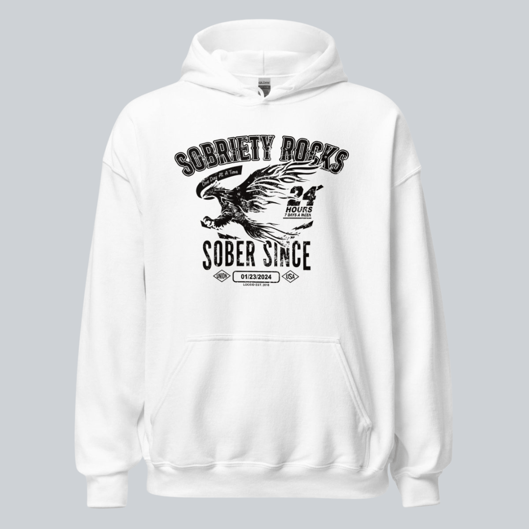 Sober Since Recovery Hoodie flat lay styled image (view 33)