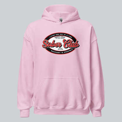Sober Club Badge Recovery Hoodie back view (view 37)