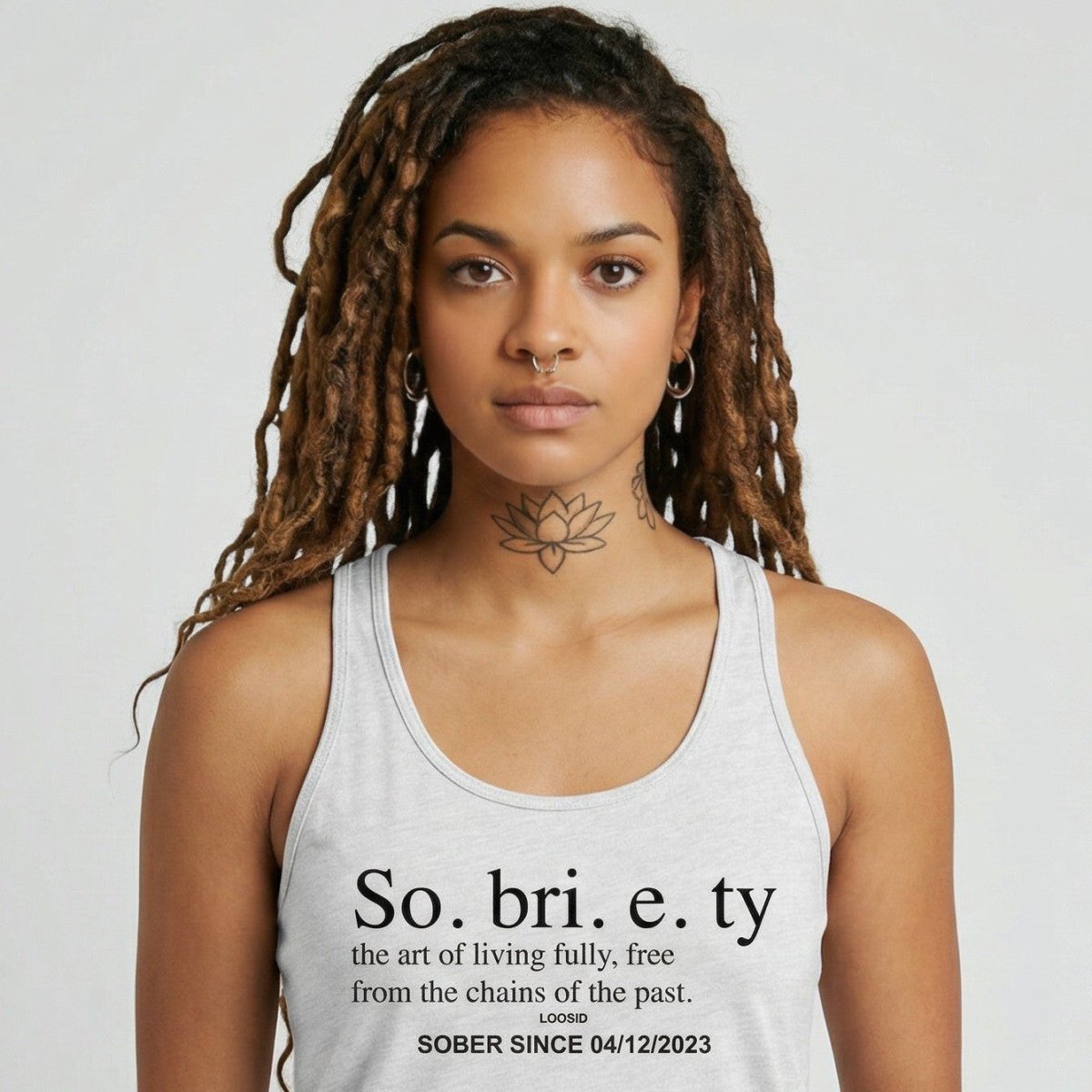 Loosid Sobriety Definition Women's w Personalize Sober Date Sober Tank Top featuring the design