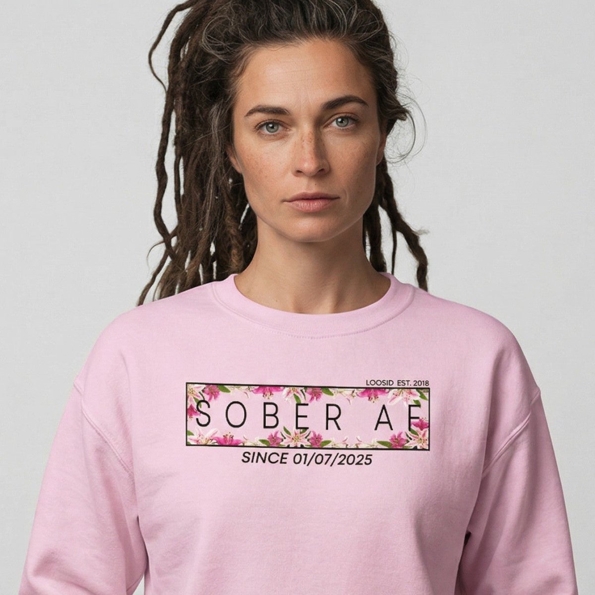 Sober AF Sweatshirt w Custom Sobriety Date Recovery Hoodie featuring the design (view 21)