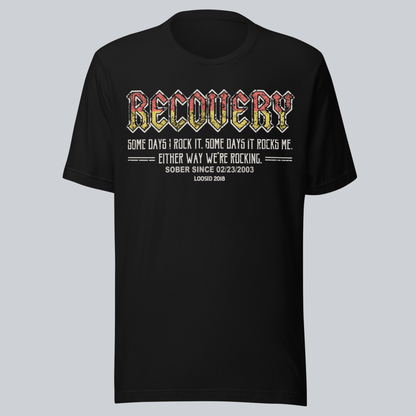 Recovery Rock Sober T Shirt flat lay styled image (view 3)