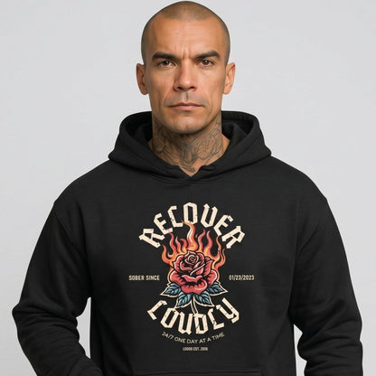 Recover Loudly Custom Sobriety Date Recovery Hoodie close-up view (view 2)