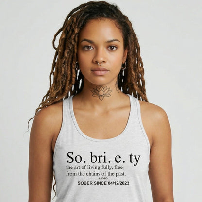 Sobriety Definition Women's w Personalize Sober Date Sober Tank Top close-up view (view 2)