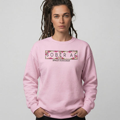Sober AF Sweatshirt w Custom Sobriety Date Recovery Hoodie close-up view (view 22)