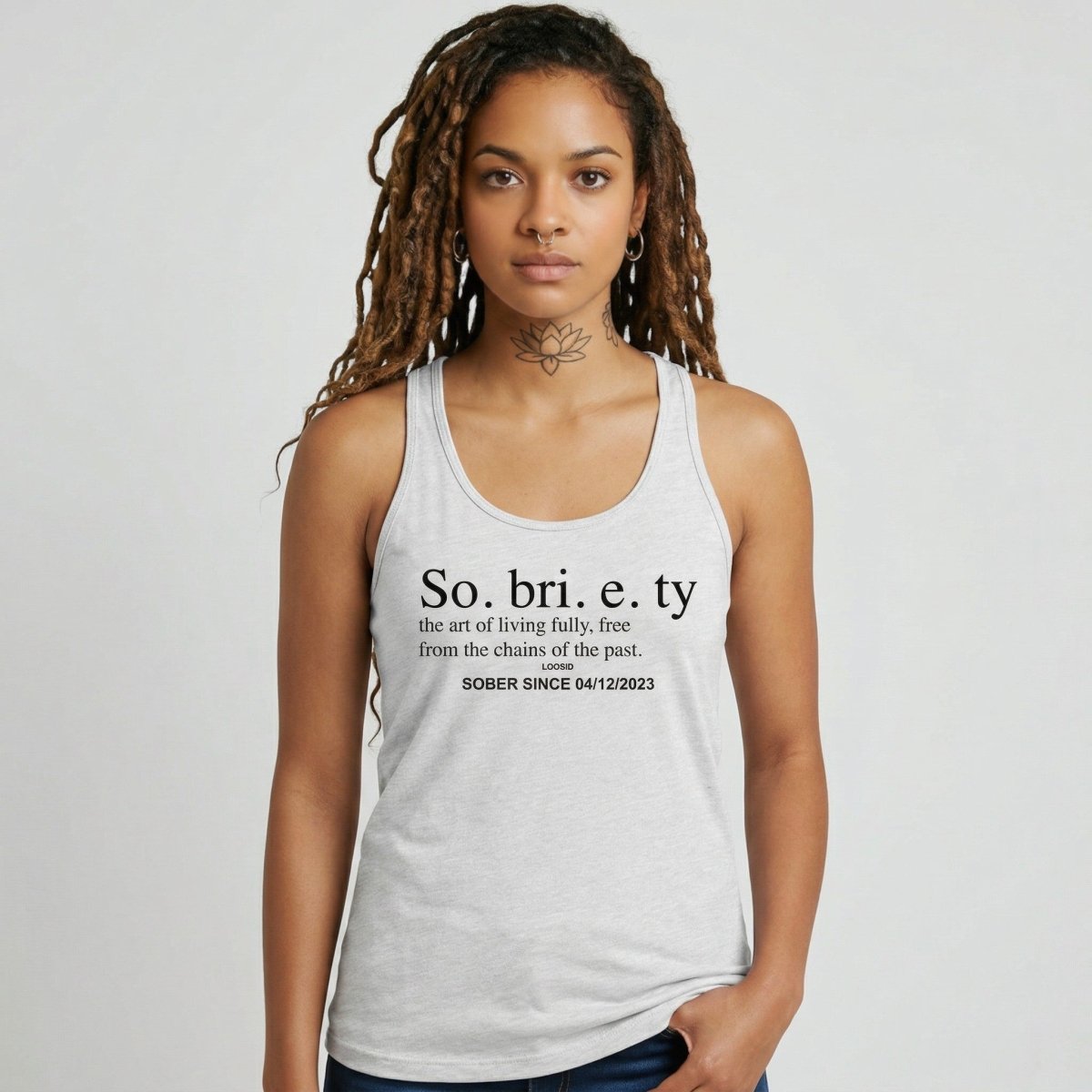 Sobriety Definition Women's w Personalize Sober Date Sober Tank Top graphic detail (view 4)