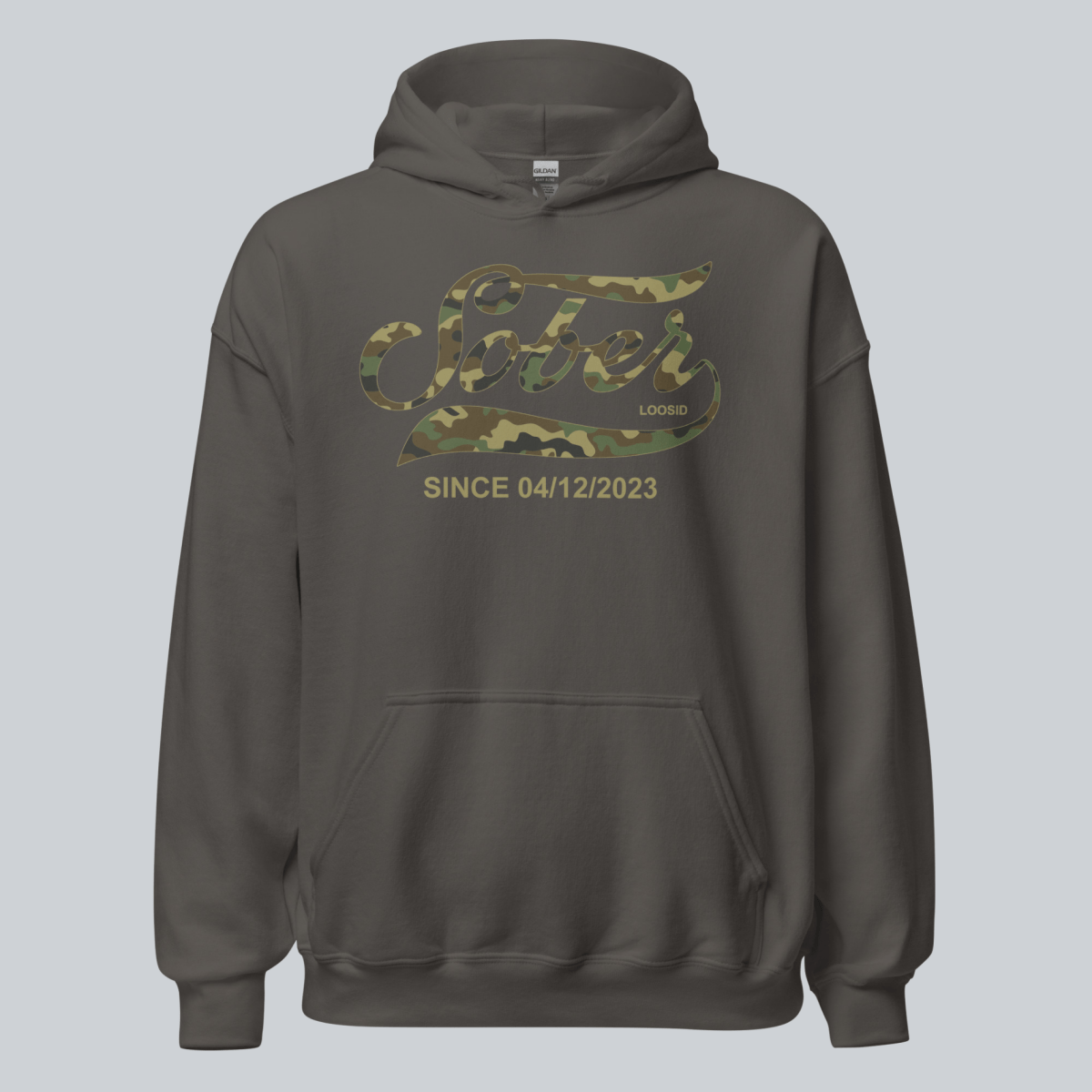 Sober Since Camo Recovery Hoodie back view (view 7)