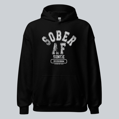 Sober AF Since Recovery Hoodie flat lay styled image (view 3)