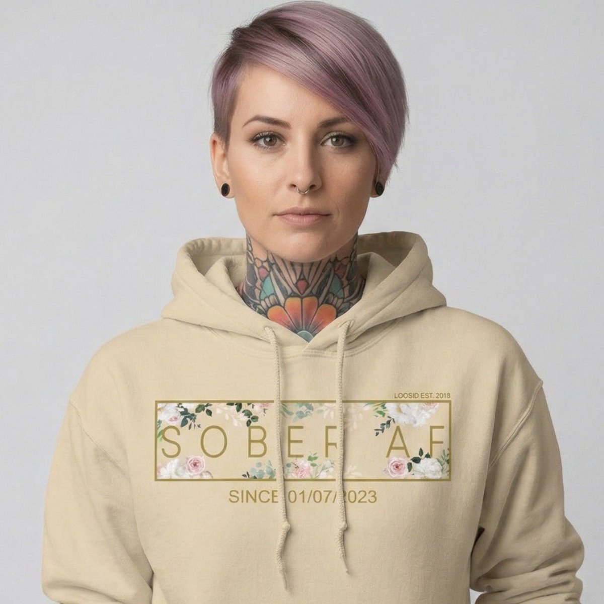 Sober AF Flower Recovery Hoodie lifestyle view (view 45)