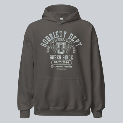Sobriety Dept Recovery Hoodie close-up view (view 22)