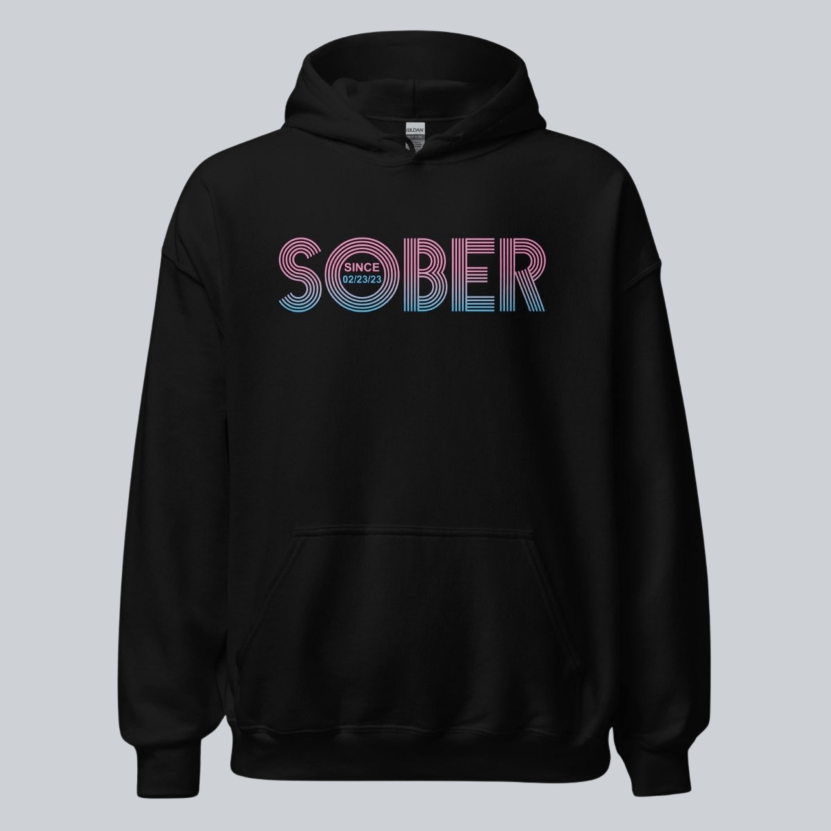 Retro Sobriety Date Recovery Hoodie flat lay styled image (view 3)