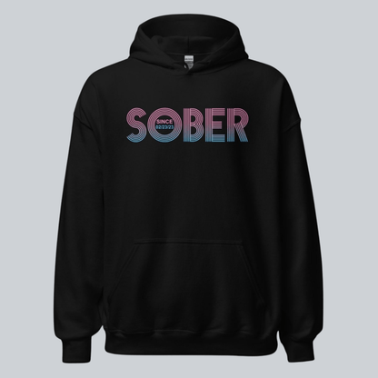 Retro Sobriety Date Recovery Hoodie flat lay styled image (view 3)