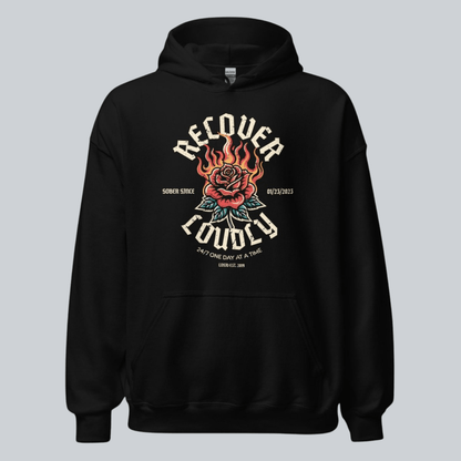 Recover Loudly Custom Sobriety Date Recovery Hoodie graphic detail (view 4)