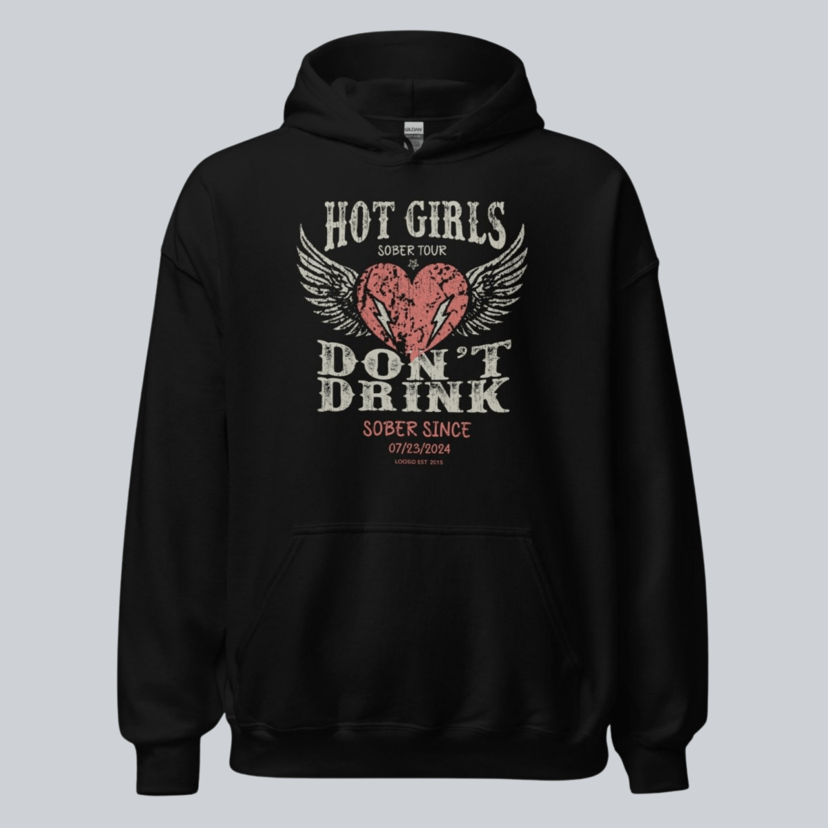 Hot Girls Don't Drink Custom Sobriety Date Recovery Hoodie side view (view 6)