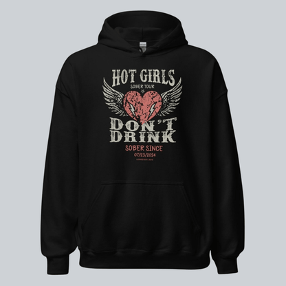 Hot Girls Don't Drink Custom Sobriety Date Recovery Hoodie side view (view 6)